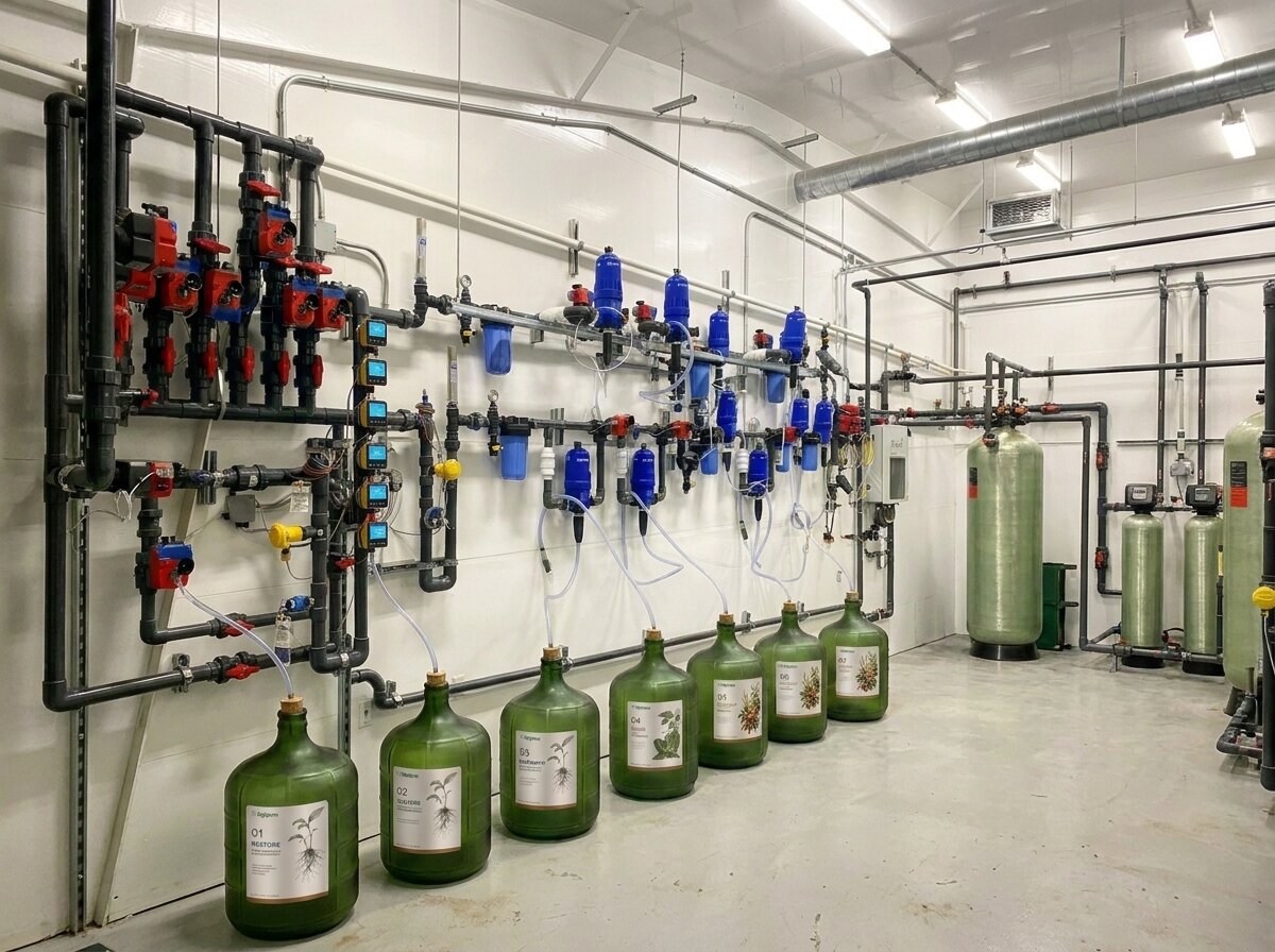 The six AgriPure products connected into a fertigation skid